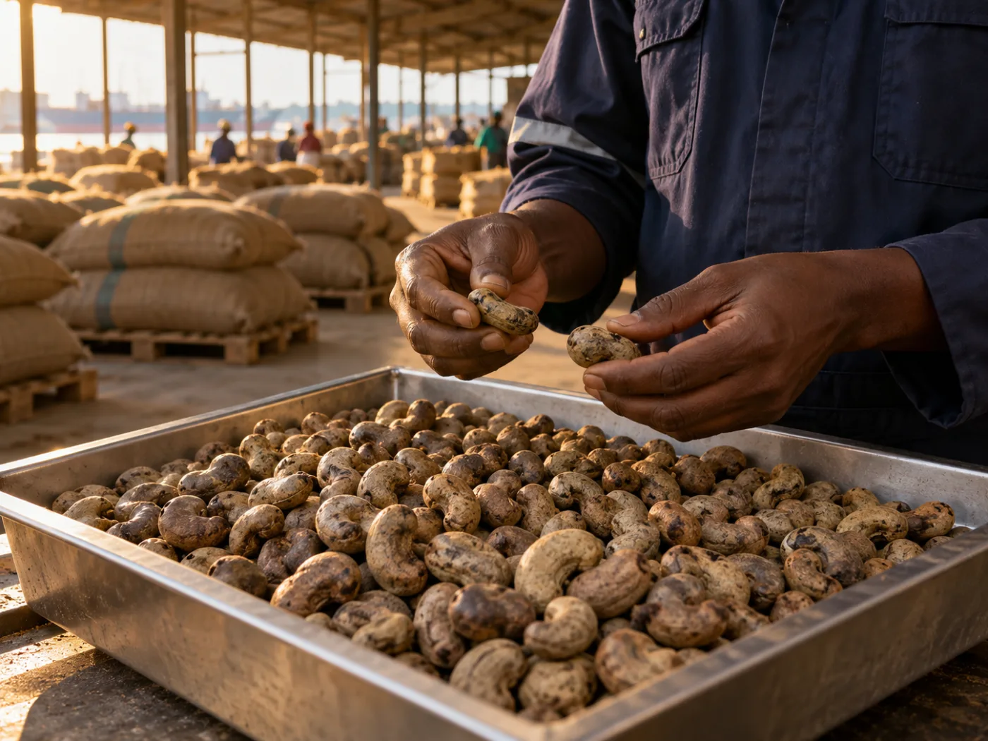 Raw cashew sampling at the procurement stage.